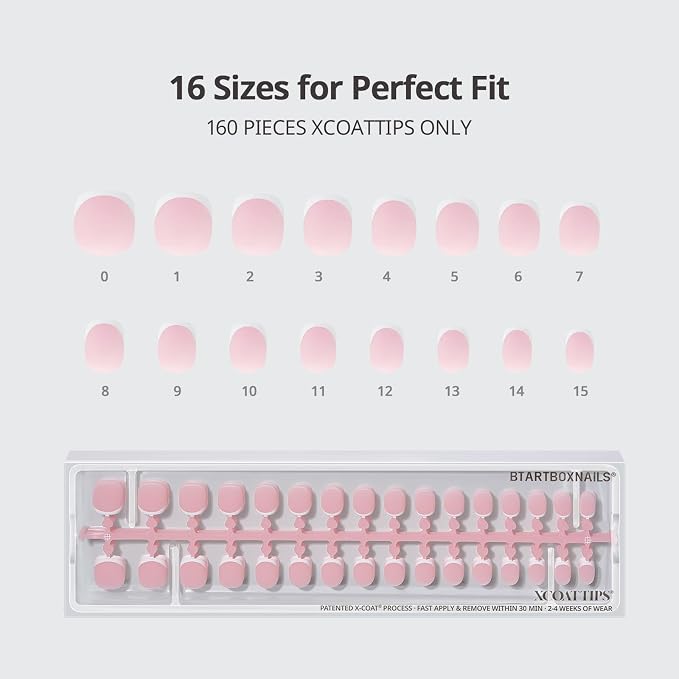 BTArtboxnails XCOATTIPS White French Tip Press On Nails, XXS Squoval, Pink | Lamp-Curable, 4-Week Wear, Natural Nail Look, Salon Quality Value at Home, Easy-to-Apply for Beginners, 160ct Nail Tips Only