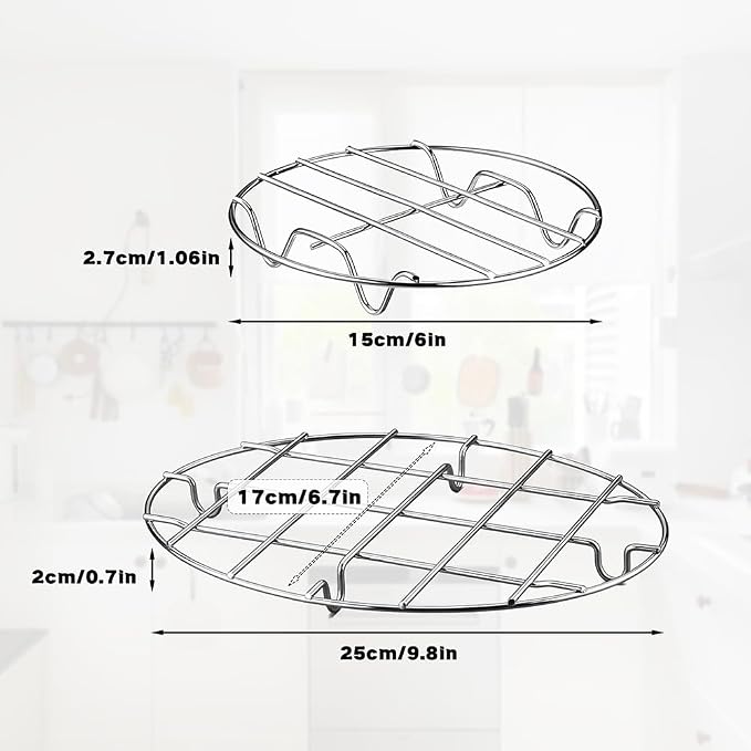 2 Pieces 304 Stainless Steel Cooling Racks, Roasting Rack | Round and Oval Shapes Included, Multi-Purpose Cooking Rack Set, for Baking, Roasting, Steaming and Cooling