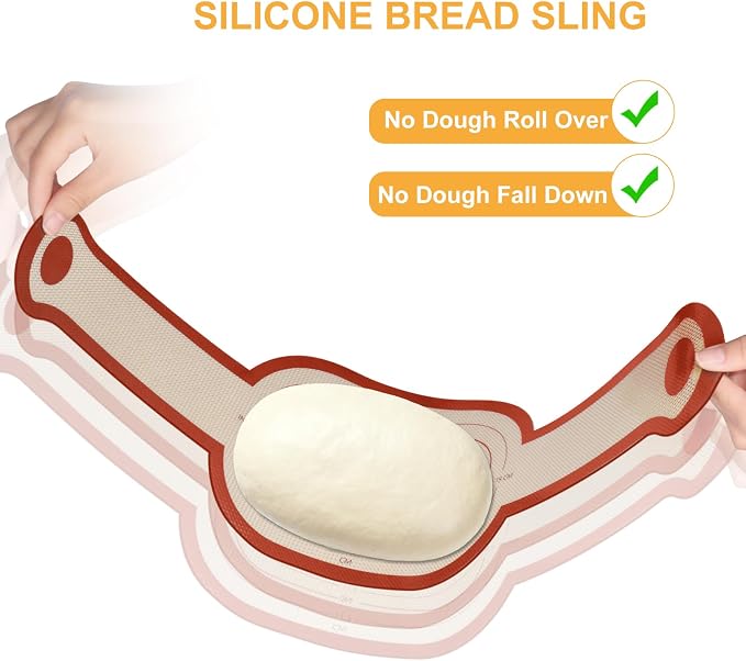 Silicone Bread Sling, 2Pcs Oval Silicone Baking Sling with Longer Handles, Non-Stick & Easy Clean Dutch Oven Baking Mat to Transfer SourDough Easily, Reusable Bread Mat Set （2PCS Red Oval）