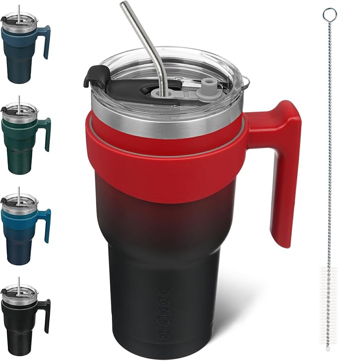 BJPKPK 30 oz Tumbler with Handle & Straw, Insulated Stainless Steel Mug | Double Wall Vacuum, Keeps Hot/Cold, Thermal Cup, BPA Free, Dishwasher Safe, Cupholder Fit, Coffee & Travel, Blood Moon