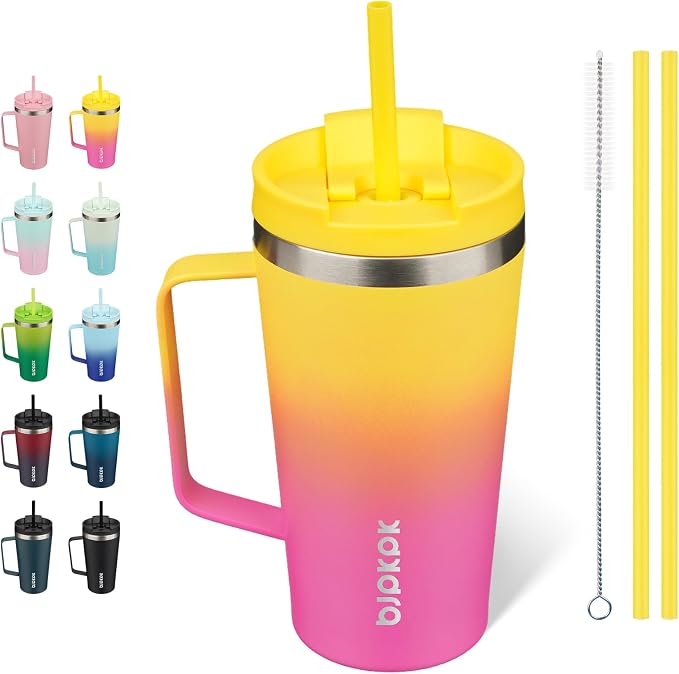 BJPKPK 18oz Insulated Tumbler with Handle, Lid & Straw, Stainless Steel | Double Wall Vacuum Insulated Coffee Travel Mug - Keeps Cold & Hot, BPA Free, Cupholder Fit for Office, Gym & Travel