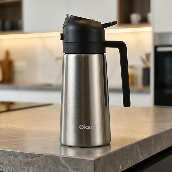 Oil Dispenser Bottle, 2 in 1 Olive Oil Sprayer and Dispenser, 470ml Stainless Steel Oils Bottle Non-stick Ceramic Interior Oils Sprayer for Cooking BBQ Air Fryer Salad Baking