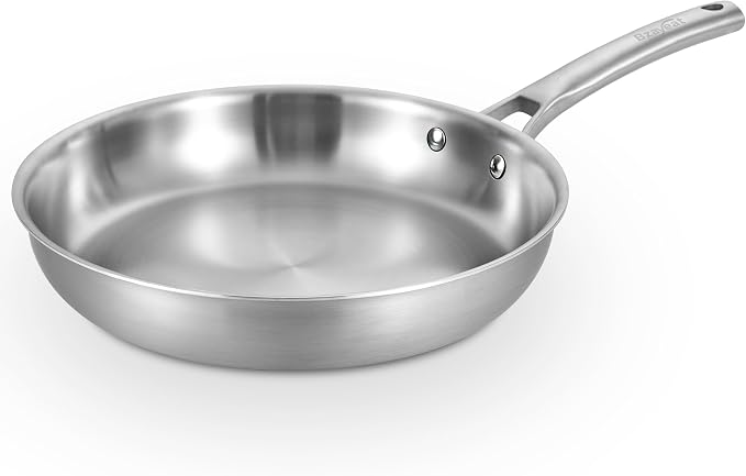 8 Inch Stainless Steel Egg Pan, Tri-Ply Clad Skillet | Induction Compatible Sauté Pan with Even Heat for Searing | Oven & Dishwasher Safe | Professional Restaurant Grade Cookware