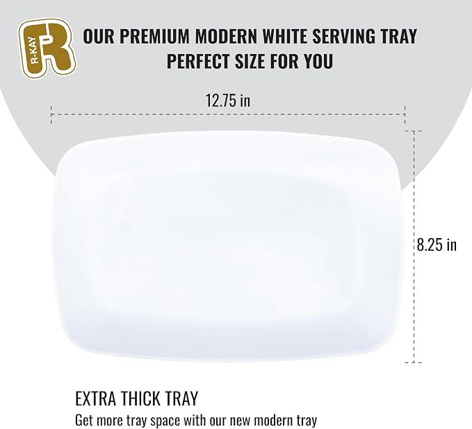 R-kay 6 Pack White Serving Tray - 12.75 x 8.25 Trays for Serving Food - Heavy Duty Platters for Party - Premium