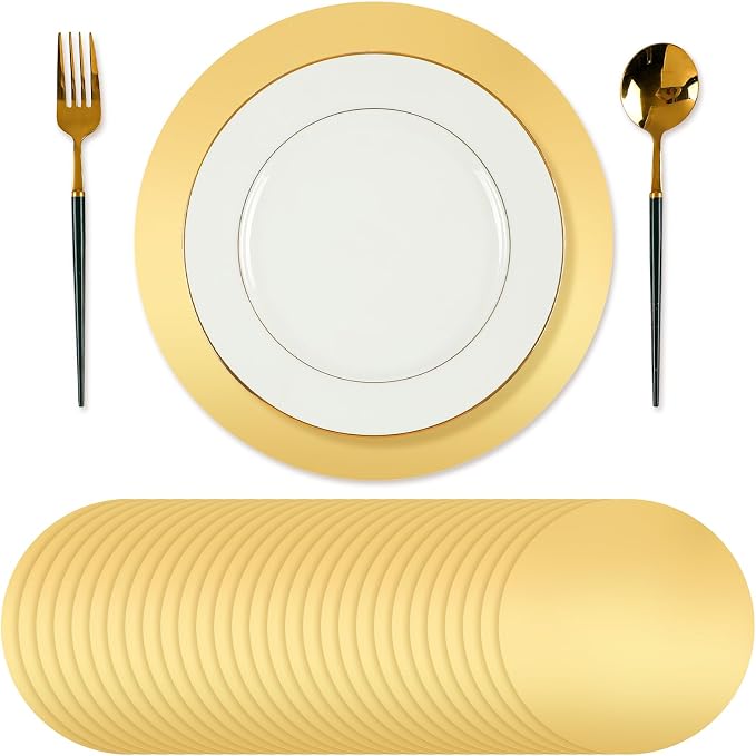 Tioncy 100 Pcs Gold Round Paper Placemats Disposable Table Mats | Elegant Table Mats for Wedding Birthday Banquet, Decorative Paper Design, Festive Dining Decoration, Easy Cleanup Tabletop