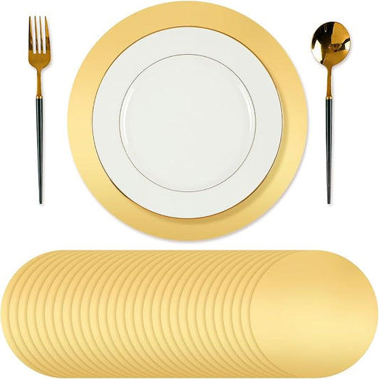 Tioncy 100 Pcs Gold Round Paper Placemats Disposable Table Mats | Elegant Table Mats for Wedding Birthday Banquet, Decorative Paper Design, Festive Dining Decoration, Easy Cleanup Tabletop