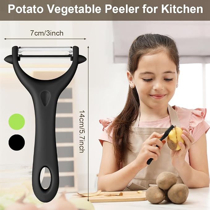 AUAUY 2Pcs Potato Peeler, Y-Shaped Swivel Vegetable Peeler, Black+Green | Fruit Peeler for Kitchen, Non-Slip Y Peeler, Ergonomic Handle Sharp Blade Stainless Steel Peeler, Veggie Peelers for Kitchen