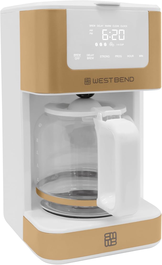 West Bend Timeless 12-Cup Programmable Coffee Maker with Brew Strength Selector for Hot and Iced Coffee, Includes 1-4 Cup Brew Option and Permanent Filter