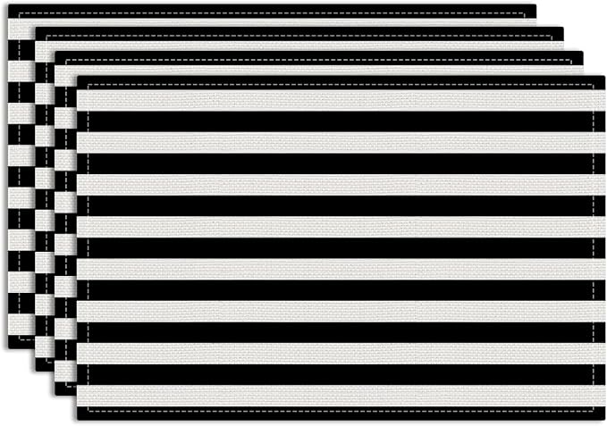 Black and White Striped Placemats Set of 4, Kitchen Table placemats Decor | Modern Minimalist Table Mats for Home Party Kitchen Dining Table Decor for Christmas halloween Dining Table, Party placemats