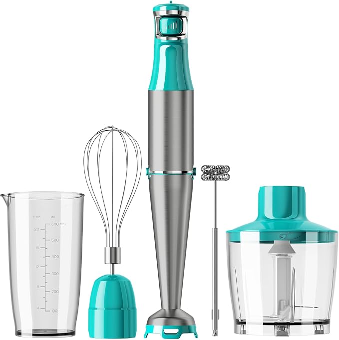 Turelar Immersion Blender Handheld 5 in 1 Hand Blender Set 1100W Heavy Duty | Trigger Variable Speed, Emulsion Stick Mixer with Food Processor, Whisk, Frother, for Soup, Puree, Baby Food, Anti-scratch