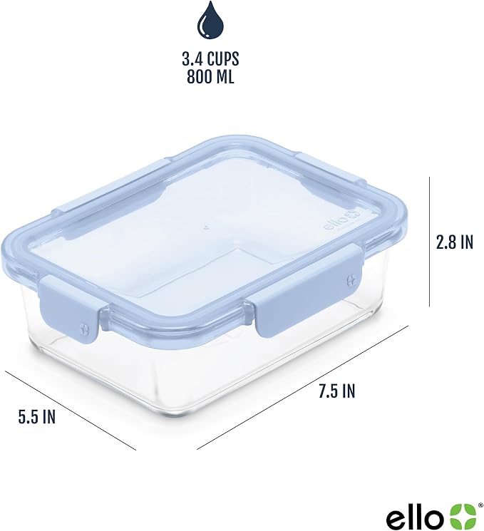 Ello Color Lock 3.4 Cup Glass Meal Prep Containers & Lids, 5 Pack, Purple Rain