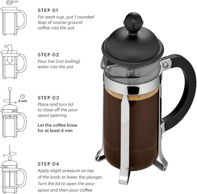 Bodum French Press Caffettiera White - 1L / 8 Cup Coffee Maker - Durable Glass & Stainless Steel Filter - BPA-Free Dishwasher Safe Percolator - Cafetiere Made in Portugal