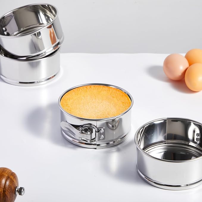 8 Pcs 4 Inch Springform Pan for Baking Mini Cheesecake Pans with Removable Bottom Nonstick Leakproof Round Cake Mold Spring Form Molds for Mini Cheesecake Pizza and Quiches (Stainless Steel)