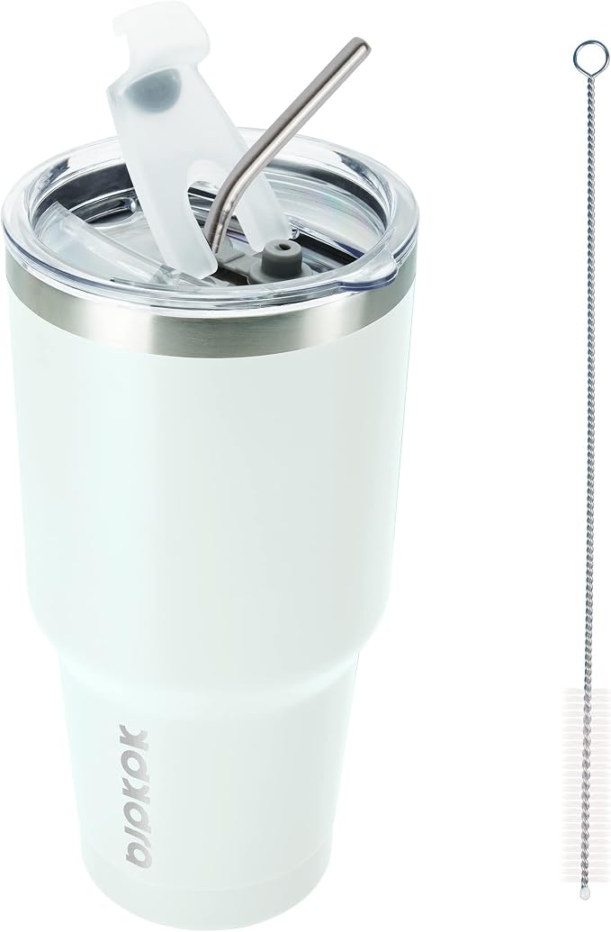 BJPKPK 30 oz Tumbler with Lid and Straw, Insulated Stainless Steel Cup | Double Wall Vacuum, BPA Free, Leak Proof, Keeps Hot/Cold, Travel & Beach Ready, Car Holder Fit, White