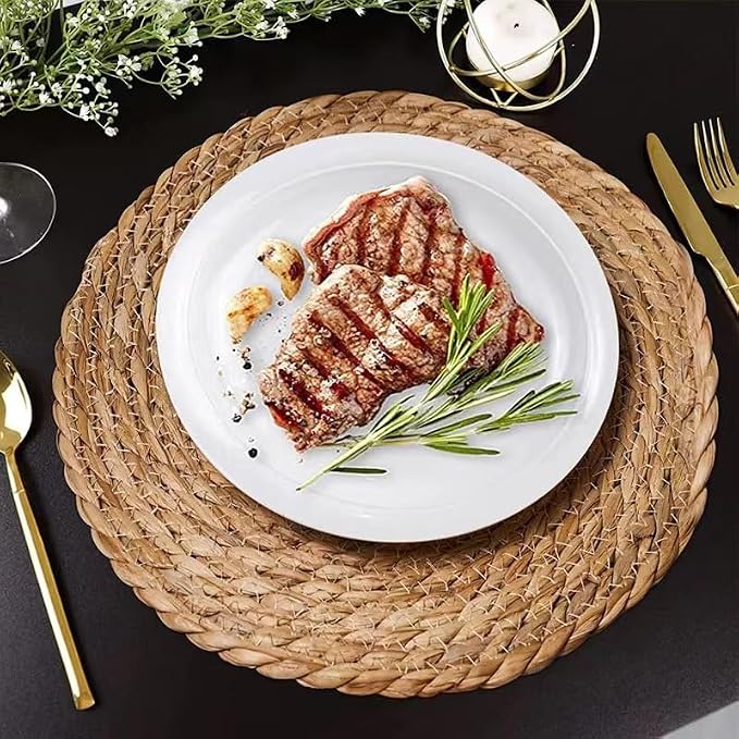 Handmade Heat Resistant 13.8" Round Woven Placemats Set of 12, Wicker Boho No Chemical Natural Water Hyacinth Place Mats, Farmhouse Table Mats for Kitchen Dining Table,Home Decorations,Wedding