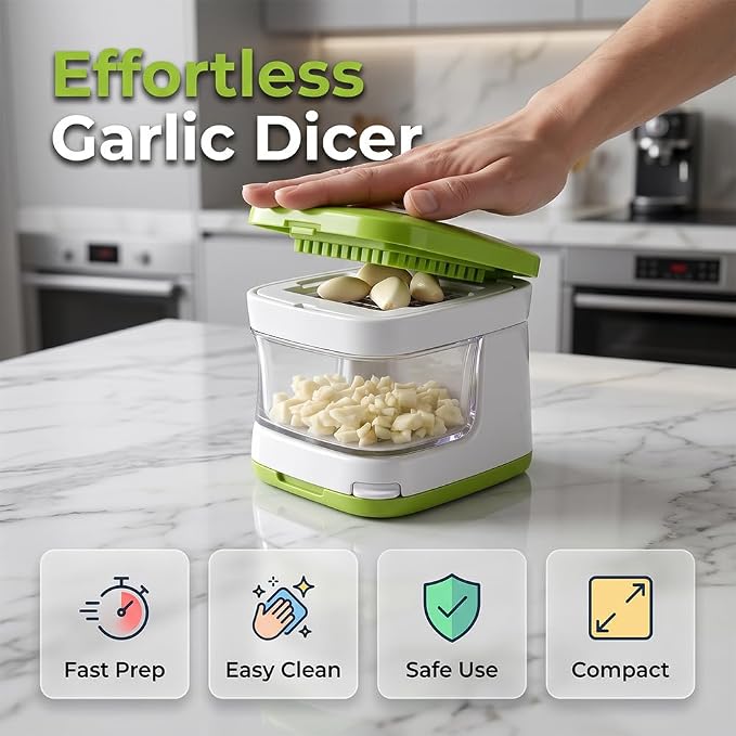 Mini Garlic Chopper and Press with Container (2 Pcs) | 2026 New Multifunctional Manual Mincer, Stainless Steel Blades, Handheld Kitchen Gadget, Dishwasher Safe