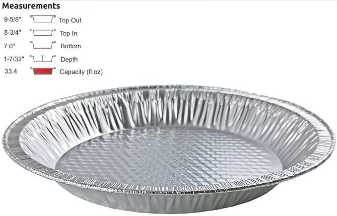 Handi-Foil 10" (Actual Top-Out 9-5/8 Inches - Top-In 8-3/4 Inches) Aluminum Foil Pie Pan - Disposable Baking Tin Plates Made in USA (Pack of 12)
