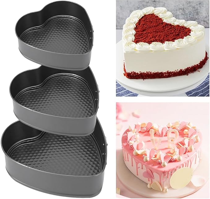 3pcs Springform Pan, 7,8,9 Inch Cheesecake Pans with Removable Bottom, Carbon Steel Baking Pans Nonstick Baking Tin Cake Mould for Small Pizza Pie (Heart Shape)