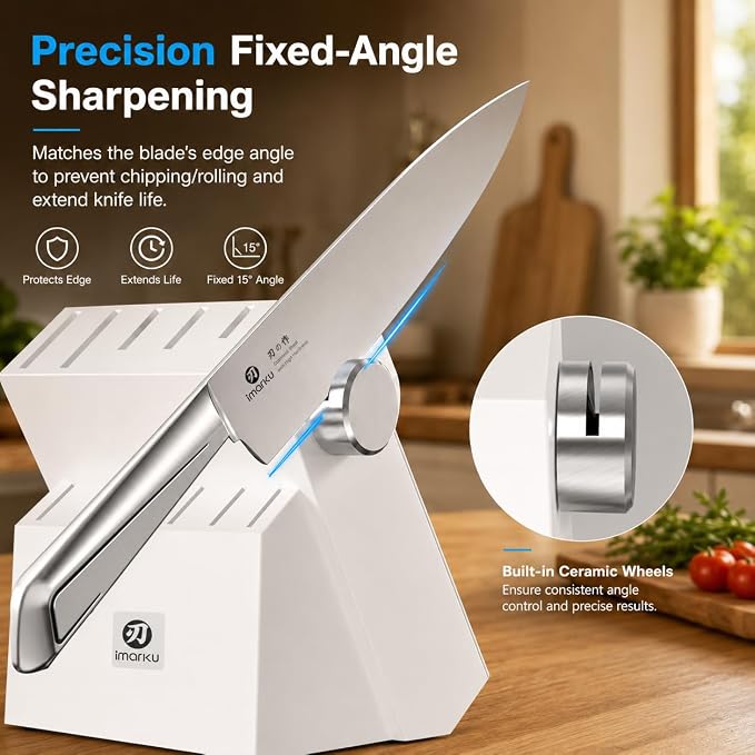 imarku 14-Piece Knife Set with Block, Pro power, home ease | Pro sharp high carbon steel. Self-sharpens easy. Ergo grip no fatigue. Safe non-slip home prep. Gift for homewarming