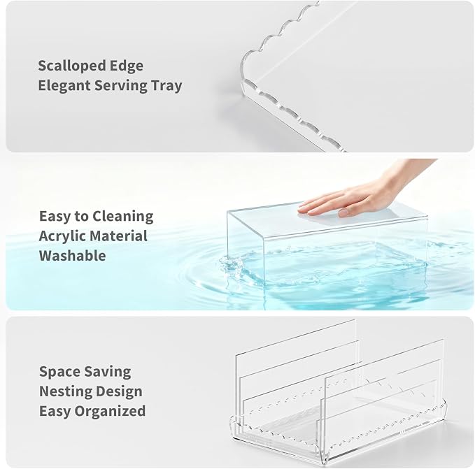 Acrylic Buffet Risers, Food Risers for Buffet Table, Clear Acrylic Risers Display Stand with U Shaped for Catering Supplies, Scalloped Acrylic Serving Tray for Cupcake, Dessert and Party (Clear 4 PCS)