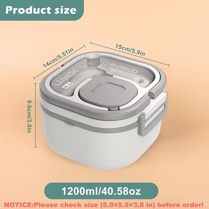 Single-Layer Bento Lunch Box for Kids & Adults with Removable Stainless Steel Lunch Container,Dressing Container,BPA-Free,Dishwasher Safe - Includes Utensil(White,Not Insulated)