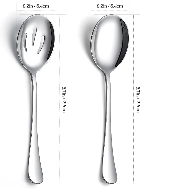4-Piece Serving Spoon Set - Includes 2 Serving Spoons and 2 Slotted Spoons, Large Cutlery for Catering Buffet, Mirror Polished, Dishwasher Safe, 8.7 Inches