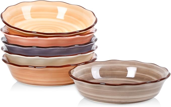 Selamica Ceramic Mini Pie Pans Set of 6, 6 Inch Pie Dish for Baking, Small Pie Plate with Fluted Edge for Apple, Quiche, Pot Pies, Microwave & Oven Safe, Maillard