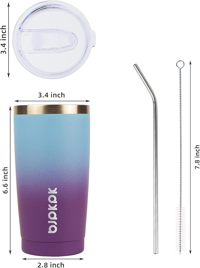 BJPKPK 20oz Coffee Tumbler with Lid & Straw, Insulated Stainless Steel Mug | Double Wall Vacuum, Keeps Hot/Cold, BPA Free, Leak Proof, Iced Coffee Cup Fit Car Holder, Travel & Beach, Ocean Dream