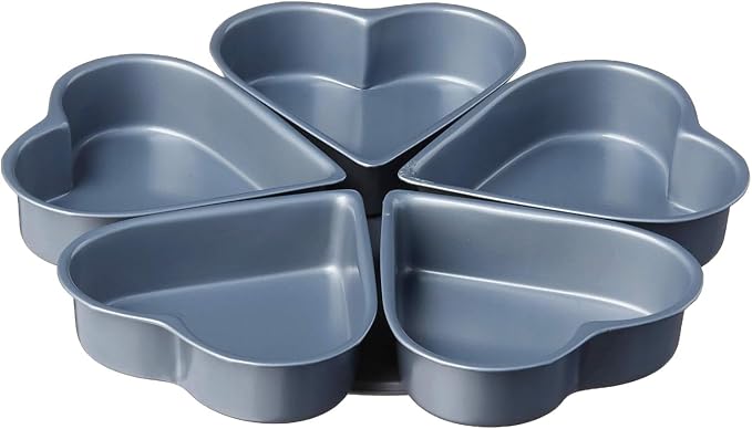 Fox Run Linked Heart Cake Pan, 4-Inch Hearts, Nonstick Heat Shaped Cake Pan | Makes 4 Mini Heart Cakes | Valentine's Day & Date Night Baking Pan | Consistent Results | 4 Inch Heart Shaped Cake Molds