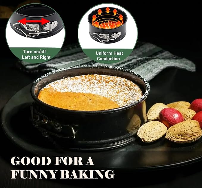 4 Pack Springform Pan Set 4, 7, 9,10 Inch Nonstick Baking Mold Cheesecakes | Nonstick Round Tin Leakproof Removable Bottom Bakeware for Cake Pie Pizza and Quiches Carbon Steel and Non-stick Coating