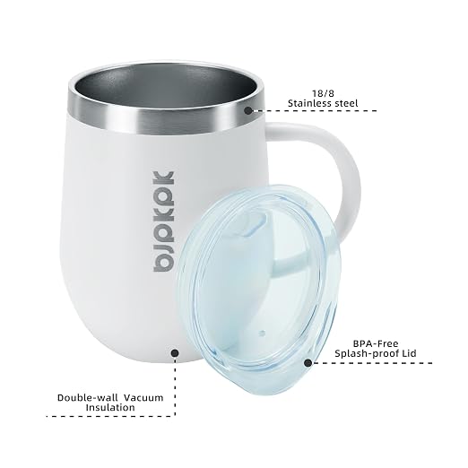 BJPKPK 2PCS Insulated Coffee Mug with Lid, 12oz Stainless Steel Tumbler | Travel Coffee Mug with Handle, Vacuum Insulated Tumbler Cup for Camping, Office, Home, BPA Free Lid, Hot & Cold