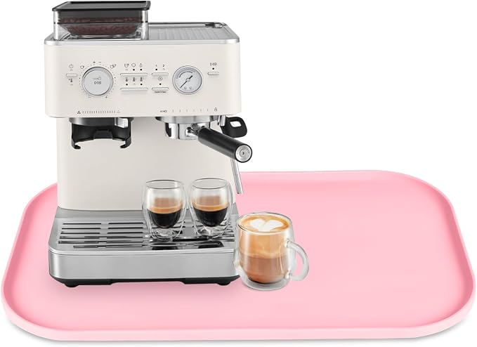 Silicone Coffee Maker Mat with Lip for Countertops, 24'' x 16'', Pink | Multi leak-proof coffee tray for countertop, non-slip silicone mat fits most coffee makers & espresso machines, wipe-clean