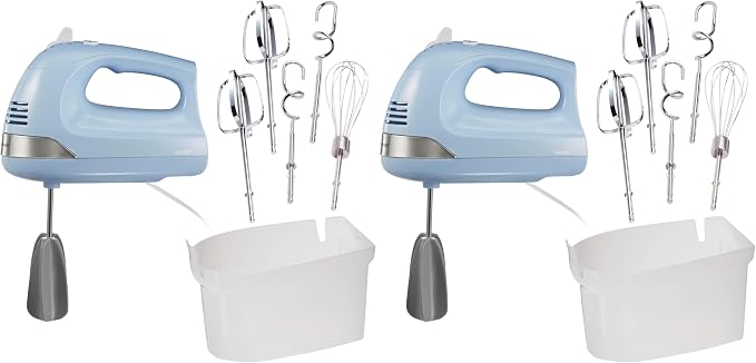 Hamilton Beach 6-Speed Electric Hand Mixer with Whisk,Dough Hooks and Easy Clean Beaters,Powerful 275 Watt Motor,Snap-On Storage Case,Blue,(Pack of 2)