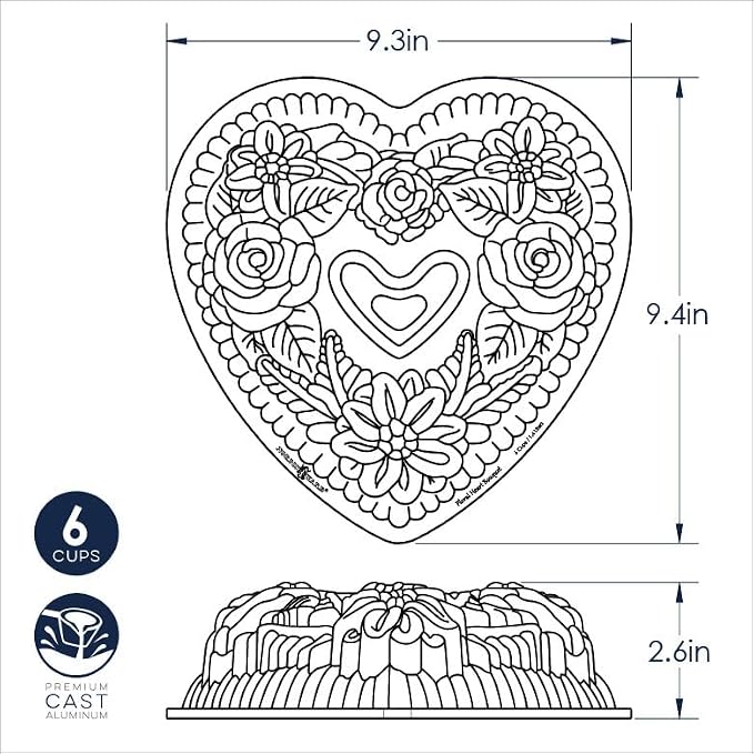 Nordic Ware Wildflower Heart Bundt, 6 Cup, Toffee