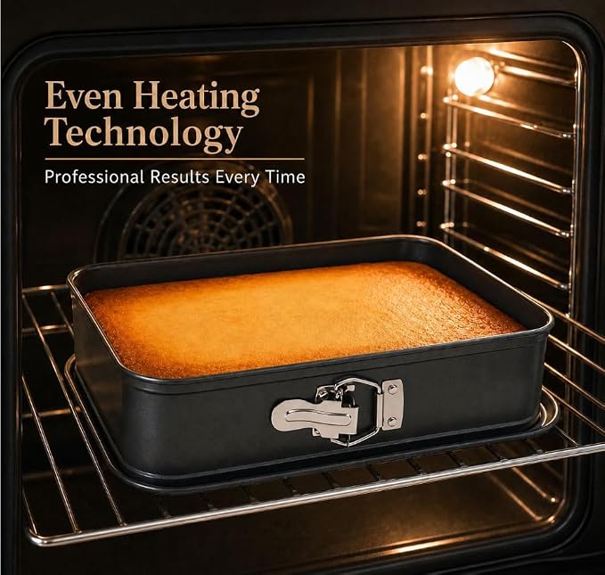 Rectangular Springform Cake Pan 11.02"x7.09"x2.55" - Leakproof Non-Stick Carbon Steel Cheesecake Pan with Removable Bottom Baking Pan for Cakes, Brownies, Lasagna & More