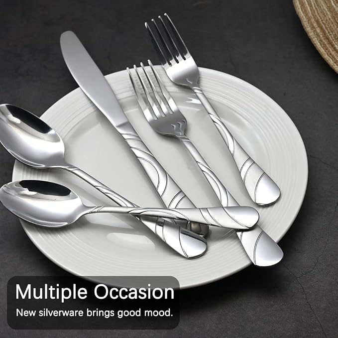 40-Piece Silverware Set for 8, 18/0 Frosted & Mirror Finish Stainless Steel Vintage Flatware Set, Modern Cutlery Set for Home Wedding Restaurant Housewarming Party Event Serving For 8