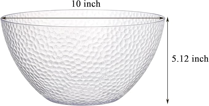 4 Pack Clear Plastic Serving Bowls, 135 OZ Large Round Plastic Bowls, 10 Inch Disposable Reusable Salad Mixing Bowl Buffet Containers for Catering, Party, Salad, Fruit, Chips, Popcorn, Snack