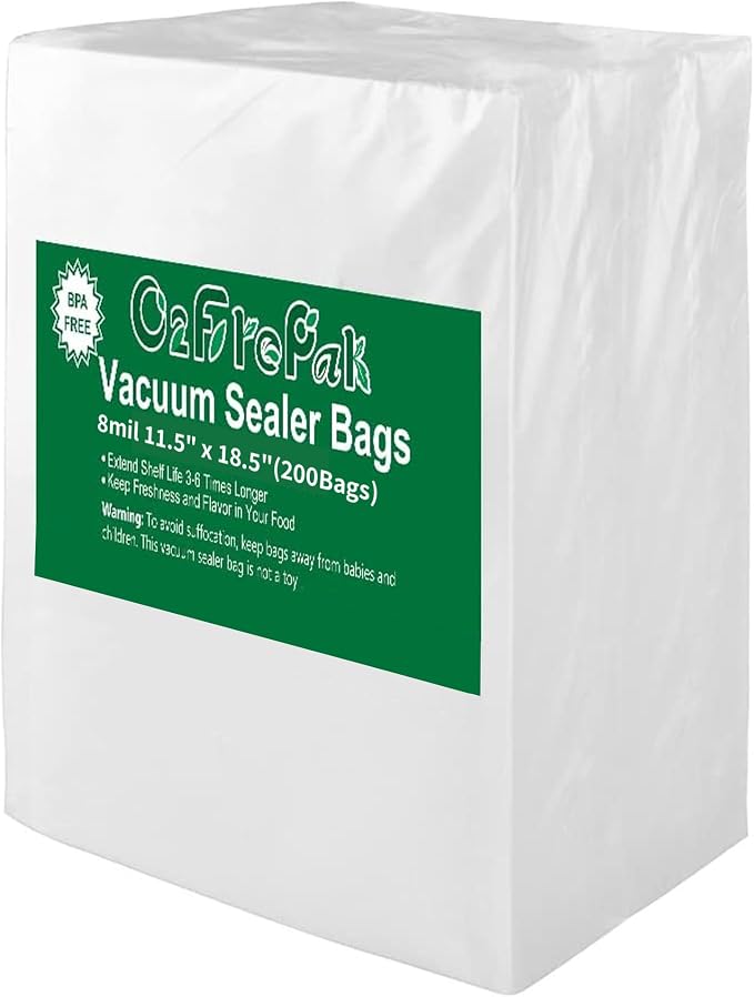 O2frepak Large Gallon 8mil 11.5"x18.5"Vacuum Sealer Bags 100ct Food Storage | BPA Free PreCut Food Grade,Commercial Grade,Heavy Duty Vacuum Food Freezer Bags,Great for Sous Vide Vacuum Sealer