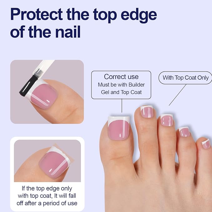 Misssix Press on Toenails Short, French Tip Toe Nails Square, Berry Pink | 150pcs Soft Gel False Toenail, Acrylic Soak off Fake Toe Nails for Women Nail Art DIY 15 Sizes