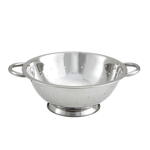 Winco Colander with Base, 5-Quart, Stainless Steel | Foodservice, Great for Draining Pasta, Rinsing Produce, Straining and Kitchen Prep