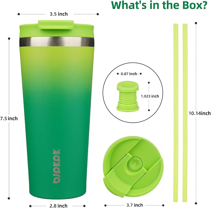 BJPKPK 22 oz Coffee Tumbler with Straw, Insulated Stainless Steel Cup | Double Wall Vacuum, Leak Proof Lid, Keeps Hot/Cold/Iced, BPA Free, Dishwasher Safe, Cupholder Friendly, Travel, Bamboo Grove