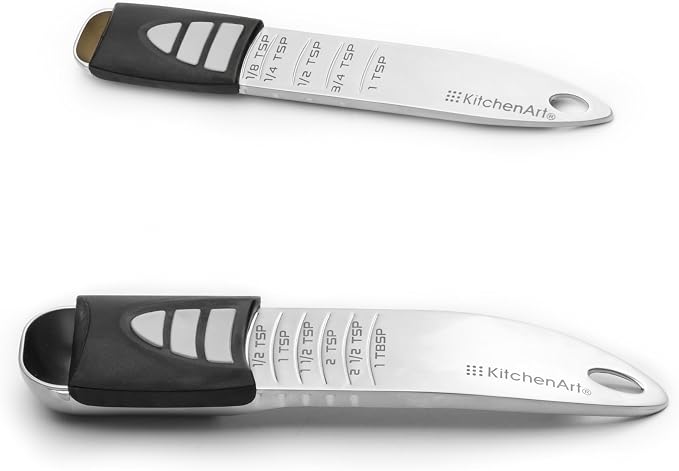 KitchenArt Stainless Steel Pro Sliding Adjust-A-Tablespoon and Teaspoon Set | All In One Measuring Spoons | Declutter Your Kitchen | Measuring Spoon Set | Baking & Cooking Essentials | Easy to Use Spoons