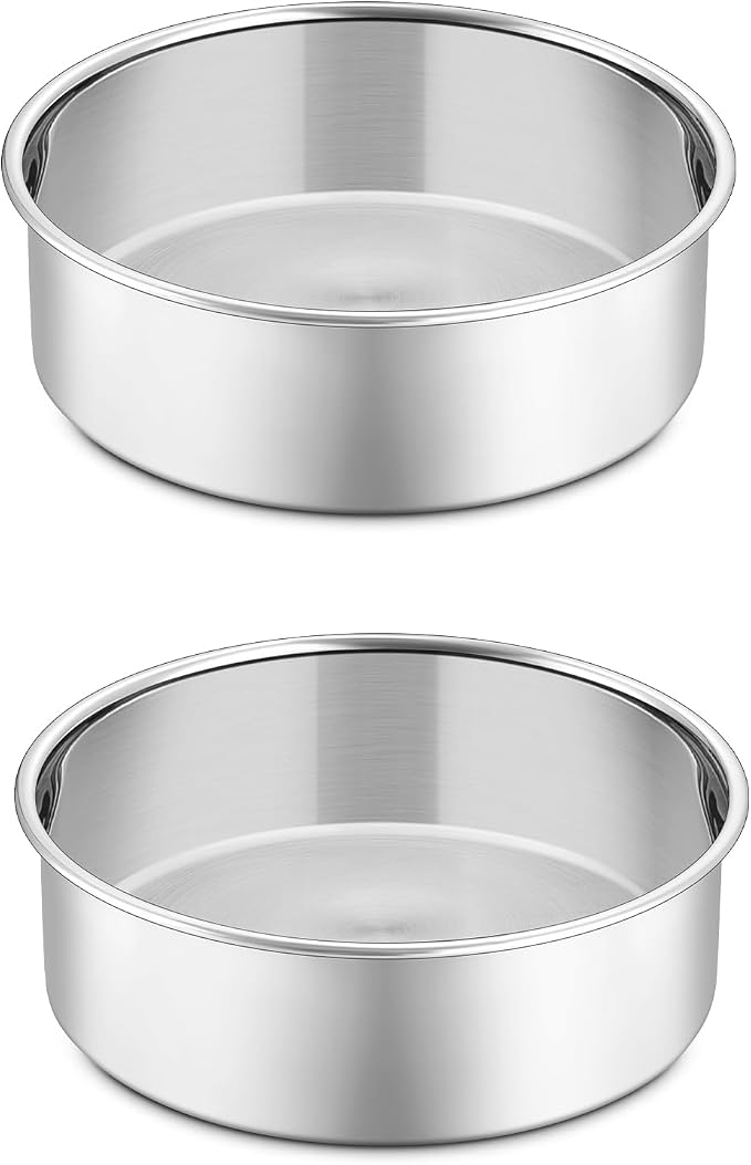 P&P CHEF 5 Inch Cake Pan Set of 2, Stainless Steel Round Baking Cake Pans | For Baking Serving, Non Toxic & Healthy, Leak-proof & Easy Clean, Mirror Finish & Easy Releasing, Oven & Dishwasher Safe
