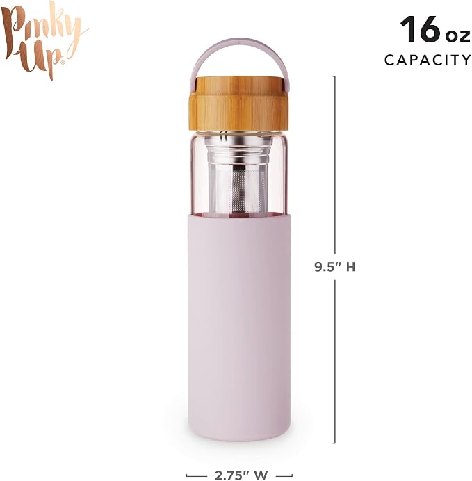 Pinky Up Dana Tea Infuser Mug with Strainer and Lid, Insulated Glass Tumbler for Home Office, Travel, Picnic, Camping, 16 oz, Set of 1, Purple