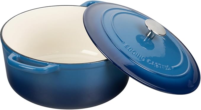 EDGING CASTING Enameled Cast Iron Dutch Oven Pot With Lid for Cooking, Bread Baking, Bread Oven, 5.5 Quart, Lake Blue