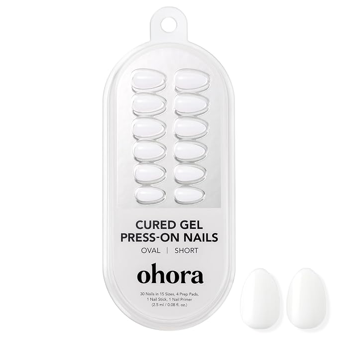 ohora Gel Press On Nails | White, Solid, Short Oval | Pure White | Salon-Quality, 100% Real Gel, No UV Lamp, No Glue, Non-Toxic | 15 Sizes, 30 Tips | Long Lasting, press on short