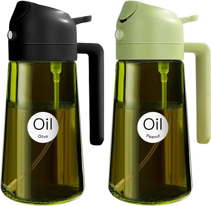 YARRAMATE 16 oz 2-in-1 Dark Glass Olive Oil Sprayer & Dispenser, BlackGreen | Light-blocking dark green glass, food-grade spray and pour bottle for cooking, air fryer, salad and BBQ
