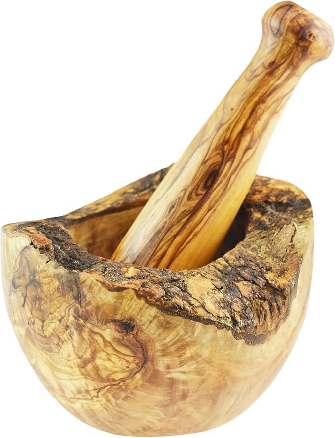 Olive Wood Rustic Mortar and Pestle