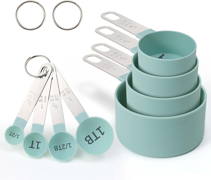 Easy to Read Measuring Cups & Spoons Set for Visually Impaired, Stackable,Large Print Measure Cups Set, Nesting Measure Cups with Stainless Steel Handle