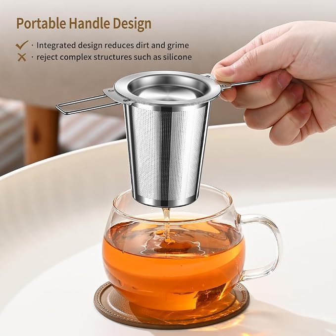 2Pack Long-Handled Tea Strainer, BOMANSI BOMS Stainless Steel Tea Infuser Basket Sitting in Mugs, Tea Infusers for Loose Tea, Fine Mesh Tea Diffuser Tea Strainers Filters, Tea Steeper for Leaf